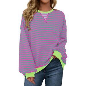 Women's Striped Oversized Sweatshirt Color Block Crew Neck Long Sleeve